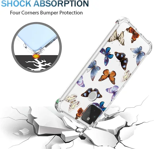Vista 5 de Funda para Google 5 Pixel 5 con esquinas de cojín de aire, patrón floral TPU suave transparente, parachoques a prueba de golpes, funda protectora