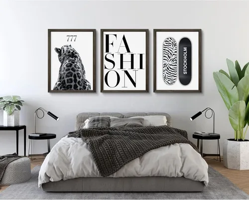 Vista 7 de Arte de pared de leopardo de moda, decoración de pared de guepardo blanco y negro, pósteres de lienzo estéticos de moda, impresiones de estocolmo