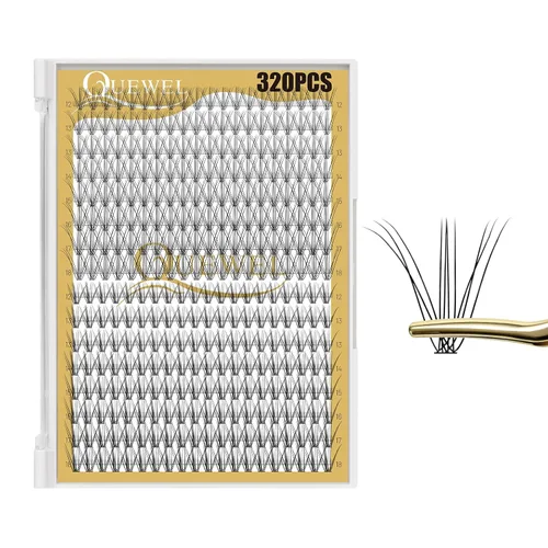 Vista 20 de Kit de racimos de pestañas QUEWEL, 320 piezas, extensiones de pestañas en racimo de 30D, racimos de pestañas de 9-16mm, kit de pestañas dispersas