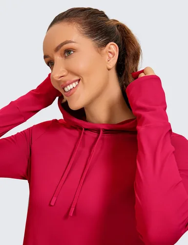 Vista 3 de CRZ YOGA Camisa de manga larga para mujer, sudadera con capucha atlética, manga larga, deportiva, gimnasio, con agujero para el pulgar