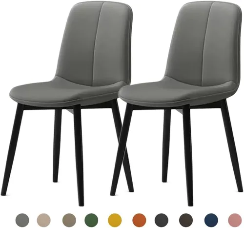 Vista 30 de Juego de sillas de comedor modernas, de piel sintética con asiento tapizado de 1.6 in, patas de acero al carbono de mediados de siglo, silla Beige