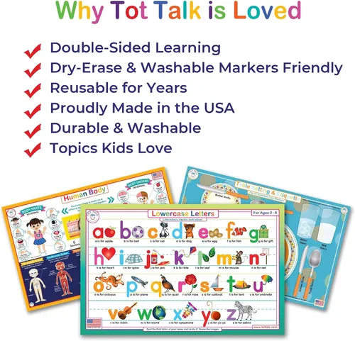 Vista 3 de Tot Talk Count Bugs Learn and Write Numbers 1-10 - Mantel individual educativo para niños, de doble cara, impermeable, lavable, fabricado en Estados