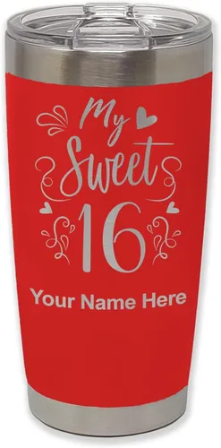 Vista 28 de LaserGram Taza aislada al vacío de 20 onzas, My Sweet 16, grabado personalizado incluido (gris)