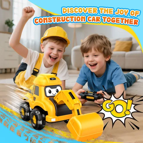 Vista 4 de Excavadora de control remoto para niños pequeños con ruedas iluminadas intermitentes, camión de construcción recargable por USB con cubo