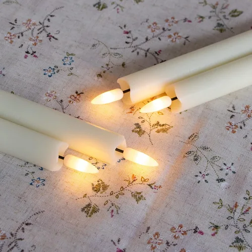 Vista 3 de Velas LED cónicas sin llama con temporizador remoto, velas parpadeantes de ventana de color marfil, paquete de 4 velas sin llama de cera real, cera