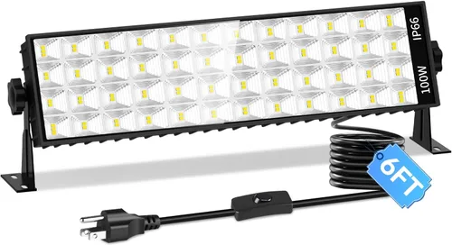 Vista 10 de Paquete de 4 Luces LED para Taller, 100W 11000LM Ultra Brillantes, Luz de Garaje Enchufable con Interruptor de Encendido/Apagado + Cable de 6 Pies