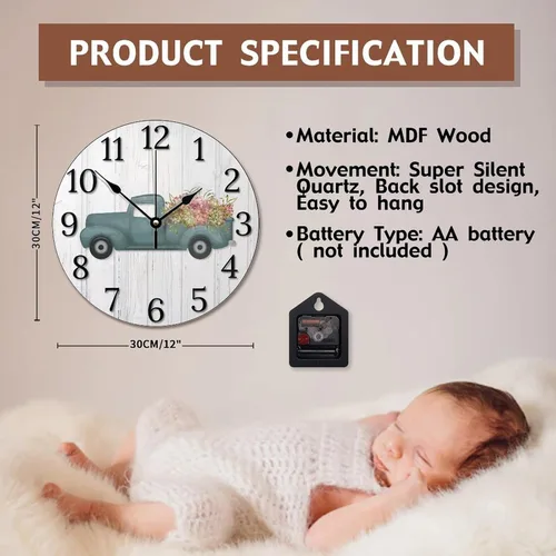 Vista 107 de Reloj de pared de guitarra acústica con aspecto de madera natural, reloj de madera rústico y elegante, 10 silenciosos, sin tictac, de cuarzo