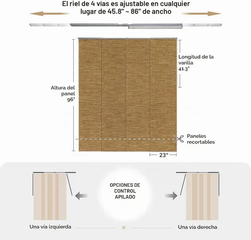 Vista 5 de GoDear Design Persianas verticales deslizantes ajustables con 99.99% de opacidad de 45.8"- 86" de ancho x 96" de alto, persianas de ventana