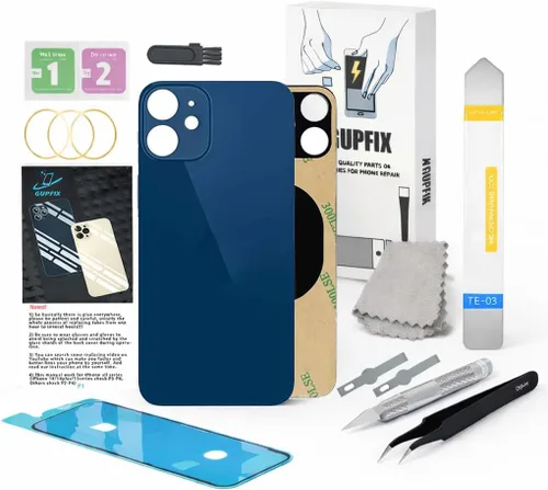 Vista 8 de Back Glass Replacement for iPhone 12mini 5.4 inches with Repir Tools Big Hole OEM Rear Cover Glass Pre-Installed Adhesive Black for DIY Lover