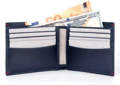 Vista 6 de Gnome Bow - Cartera plegable con ranura para monedas Gulliver RFID cuero encerado Azul Casual