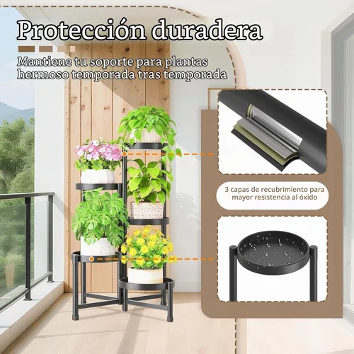 Vista 5 de LASZOLA Soporte alto plegable para plantas de 5 niveles para múltiples macetas grandes, estante ajustable de metal resistente para esquinas