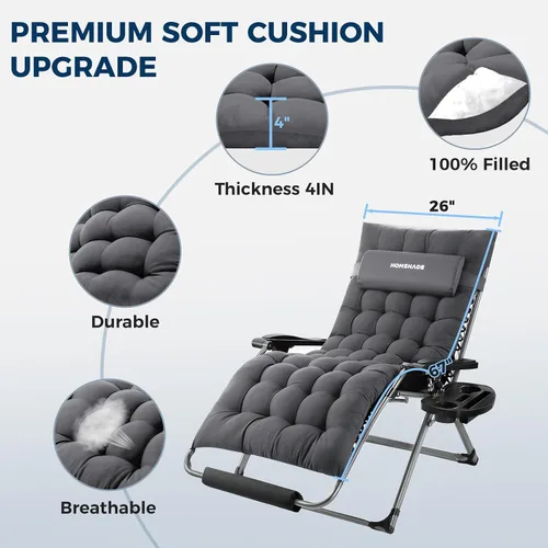 Vista 9 de HOMSHADE Silla de gravedad cero de gran tamaño XXL de 33 pulgadas, soporta Gris