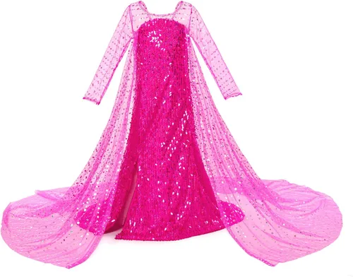 Vista 3 de Disfraz de princesa de lujo con capa larga brillante para fiesta de cumpleaños de niña