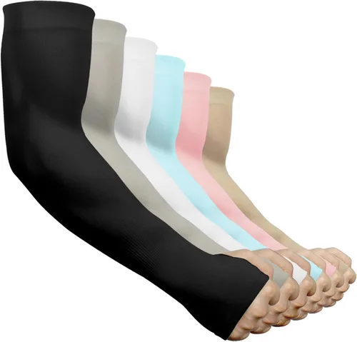 Vista 11 de beister Mangas de brazo para hombres y mujeres, protección solar UV UPF 50+ 3 pares negro+blanco+gris (sin moda)