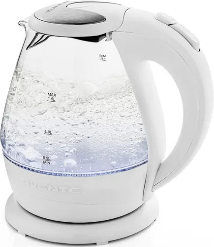 Vista 8 de OVENTE Hervidor eléctrico de vidrio de 1.5 L con luz LED azul, calentador de agua de encimera iluminado de 1100 W y caldera para café o té, apagado