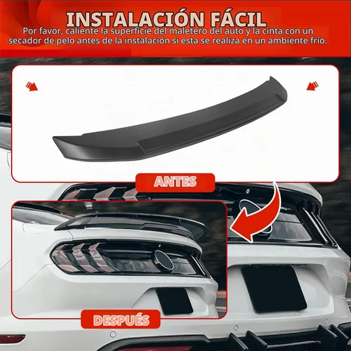 Vista 7 de ECOTRIC Alerón trasero de maletero compatible con Ford Mustang Coupé 2010-2014 estilo Shelby GT500 sin pintar negro