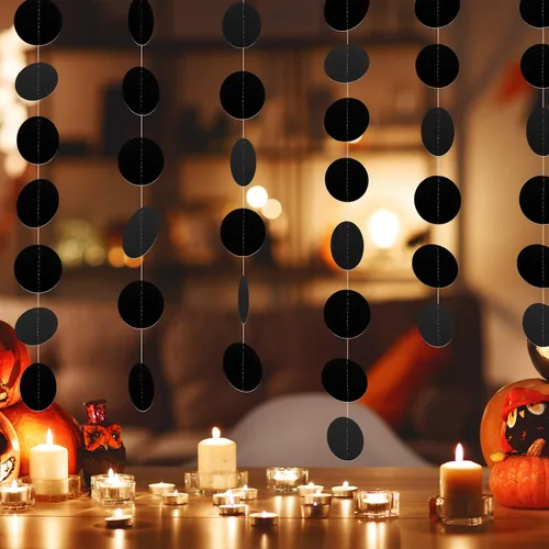 Vista 5 de MIAHART Guirnaldas circulares de 52 pies con puntos circulares negros, guirnalda de papel para colgar en cumpleaños, graduación, decoración