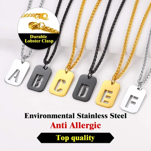 Vista 4 de Richsteel - Collares con iniciales para hombre, etiqueta de perro con letra para mujer, colgante de etiqueta militar con cadena Spiga