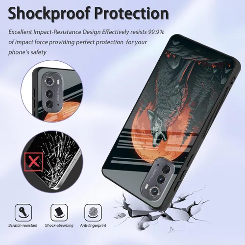 Vista 188 de Funda para Motorola Moto Edge 2022, cubierta trasera de vidrio templado con protector de pantalla, funda protectora a prueba de golpes para Motorola
