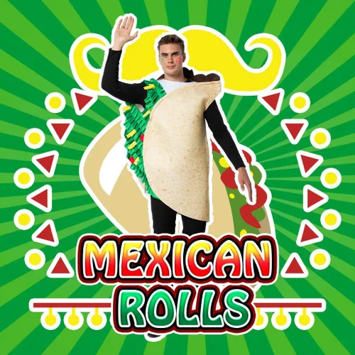 Vista 5 de ReneeCho Disfraz de taco para adulto de Halloween Burrito Food Outfit Deluxe Set Up