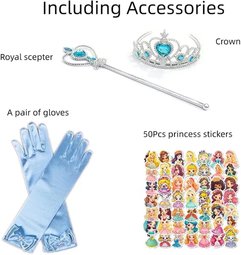 Vista 5 de Touchliit Disfraz de Cenicienta para niñas, vestido de Cenicienta para niños, disfraz de Halloween y juego de simulación con corona