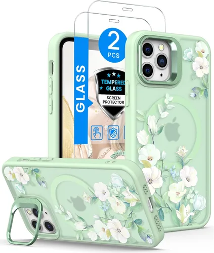 Vista 21 de Dretal Magnético para iPhone 11 Pro, Funda Floral, Protector de Pantalla, Anillo de Lente Integrado, Soporte, Protección de Grado Militar, Funda