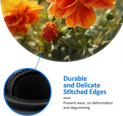 Vista 4 de Gaming Mousepad Marigold Flower Autumn Flowers Print Round Mousepad Non-Slip Rubber Base MousePads with Stitched Edges MouseMat for Computers Laptop