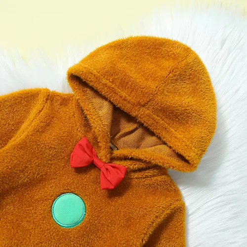 Vista 4 de Chloefairy Mameluco de manga larga con capucha para bebé recién nacido, ropa de pan de jengibre, traje de Navidad