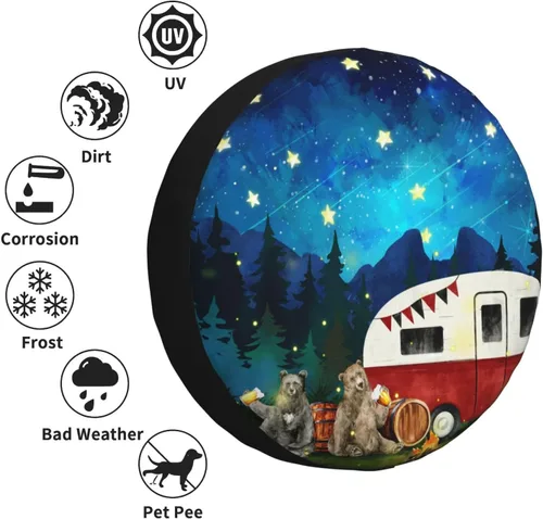Vista 3 de Cool Campers - Cubierta de neumático de repuesto para remolques de viaje, impermeable, protección solar UV, se adapta a camiones, SUV, cubiertas