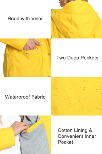 Vista 6 de Fahsyee Chubasquero para mujer, chaqueta impermeable con capucha, rompevientos para exteriores, larga actividad