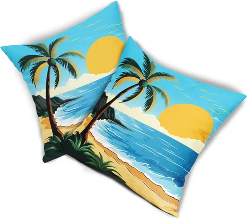 Vista 8 de Juego de 2 fundas de almohada de hojas de plantas tropicales de 20 x 20 pulgadas, juego de 2 fundas de almohada cuadradas de lino de algodón y hojas