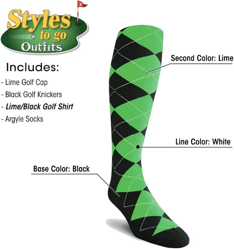 Vista 5 de Golf Knickers Styles To Go - Traje completo de golf para hombre, incluye camisa de golf, gorra de golf y calcetines de golf