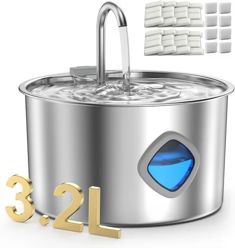 Vista 9 de Fuente de agua para gatos de acero inoxidable – 108 onzas/3.2 L, dispensador de agua para perros, dispensador automático silencioso para gatos