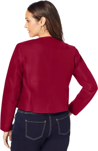 Vista 3 de Jessica London Chaqueta de cuero sin cuello de talla grande para mujer