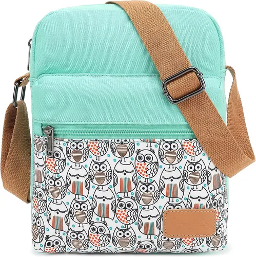 Vista 23 de Leaper - Juego de estuche y cartera bandolera de lona para niñas y mujeres A-verde azulado-r