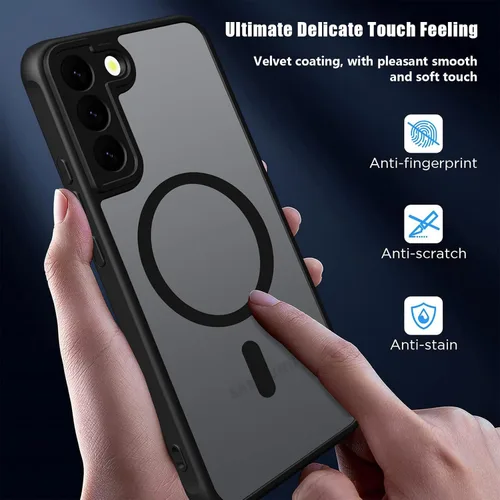 Vista 5 de Funda magnética para Samsung Galaxy S22, compatible con MagSafe, probada en caídas de grado militar, delgada, translúcida, mate, transparente, funda