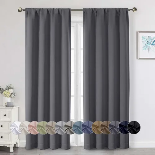 Vista 81 de Cortinas opacas para dormitorio, sala de estar, juego de 2 paneles de 54 pulgadas de largo, cortinas de oscurecimiento de habitación con aislamiento