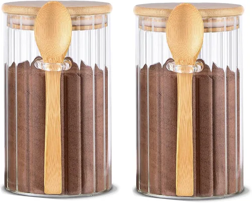 Vista 9 de tarro de vidrio de 710 ml hermético con tapas de bambú contenedor de avena nocturna para decoración de barra de café tarro de almacenamiento