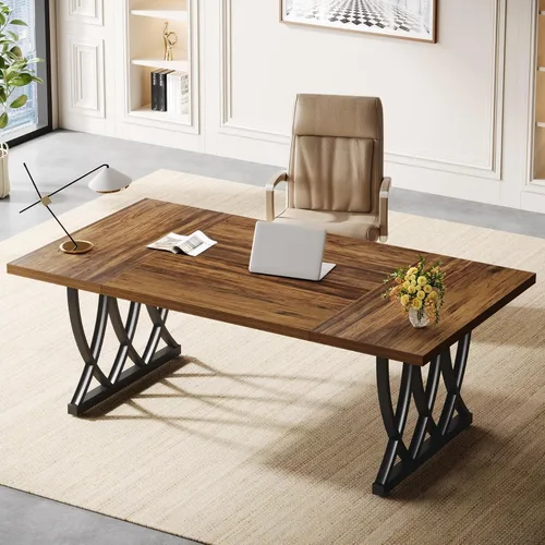 Vista 4 de Tribesigns Escritorio ejecutivo de 70.86 pulgadas, escritorio grande para oficina en casa con marco de metal grueso, mesa de estudio rectangular