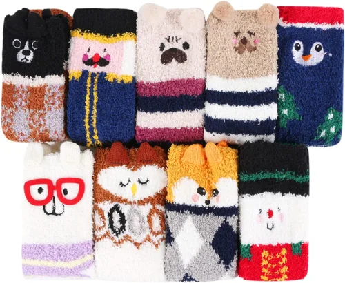 Vista 9 de Calcetines mullidos para hombre, unisex, lindos animales, acogedores, divertidos, esponjosos, cálidos, de invierno, de felpa, para dormir, regalos