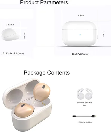 Vista 4 de Mini auriculares inalámbricos Bluetooth con micrófono, auriculares Bluetooth invisibles para mujeres y orejas pequeñas con control táctil, IPX5 Beige