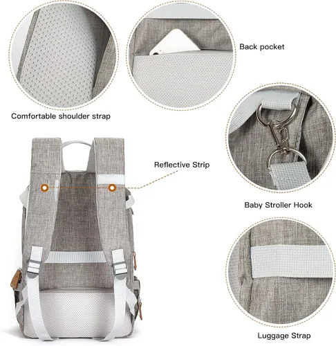 Vista 6 de Mochila para extractor de leche, bolsa enfriadora y resistente a la humedad, doble capa para madre, mochila de trabajo al aire libre con Gris