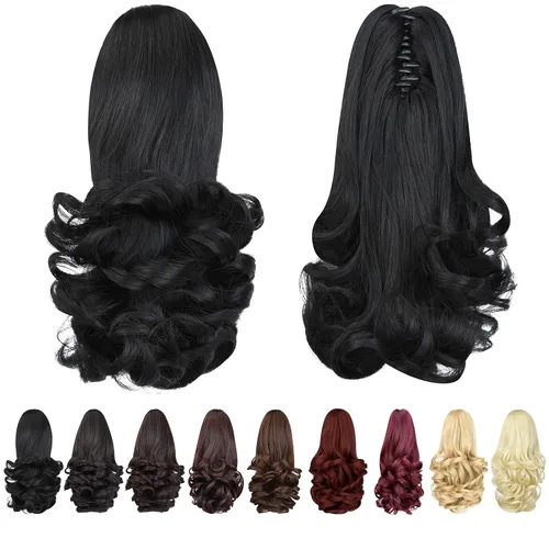 Vista 8 de extensión de cola de caballo, extensión de pelo con pinza de 12" cola de caballo rizada corta Extensión de pelo sintético de aspecto natural