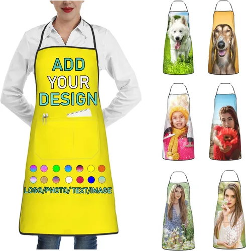 Vista 37 de Delantal personalizado con 2 bolsillos, personalizable con nombre, texto, logotipo, foto, cocina, horneado, delantal de cocina para mujeres y hombres