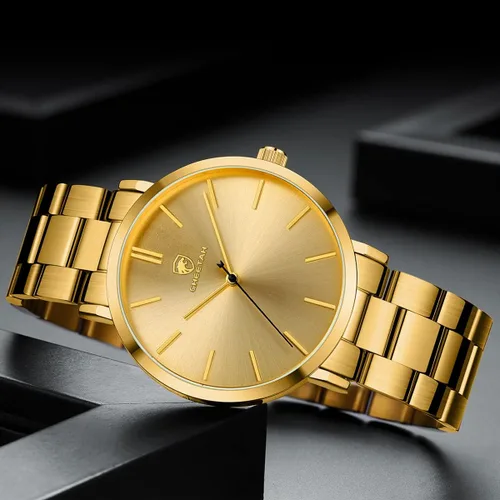 Vista 6 de GOLDEN HOUR Reloj analógico de cuarzo de acero inoxidable chapado en pasarela para hombre