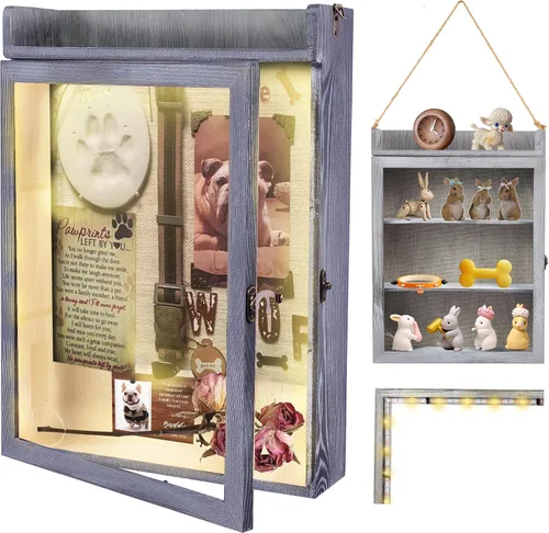 Vista 15 de Marco de caja de sombra de 11 x 16 con luz, vitrina conmemorativa con estantes, cajón y ranura para recuerdos, caja grande de sombra profunda