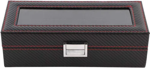 Vista 3 de TOPINCN Caja de reloj grande 5 para hombre de cuero negro con pantalla de cristal superior organizador de joyería