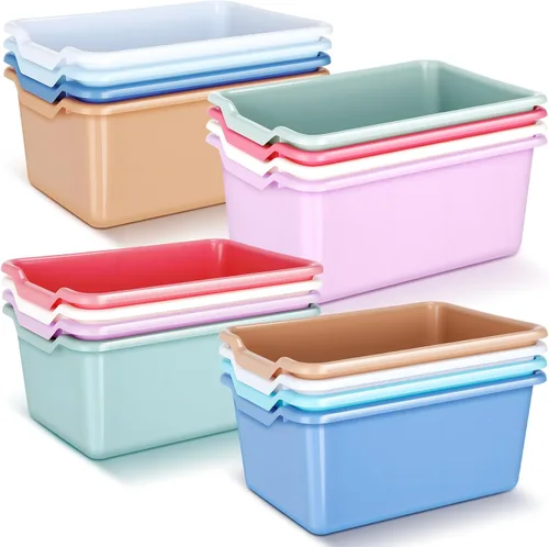 Vista 14 de Dandat 16 cubos para libros de plástico para aula, serie azul