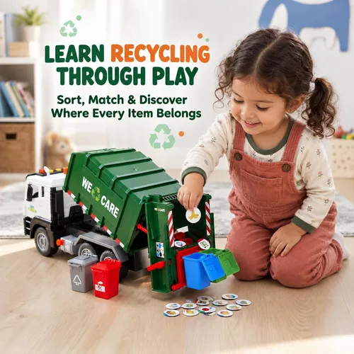 Vista 4 de 12" Garbage Truck Toy for Kids Ages 3-8, Large Trash Truck Vehicle