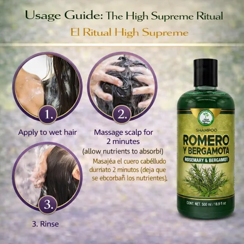 Vista 8 de Romero, Sábila & Bergamota Shampoo (romero, aloe vera y bergamota) – 16.9 fl oz – Cuidado nutritivo del cabello – Brillo natural y fuerza – Cabello